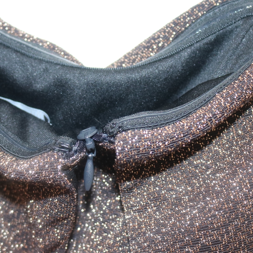 Alex Evenings Plus Size Off-the-Shoulder Side-Slit Glitter Dress - Black/Copper - Picture 8 of 12